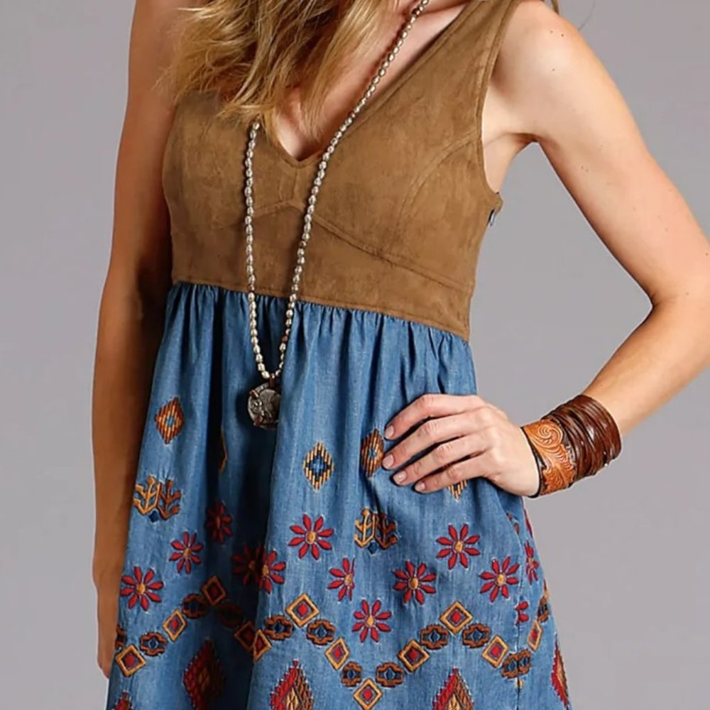 Stetson Womens Denim Blue Denim Faux Suede XL